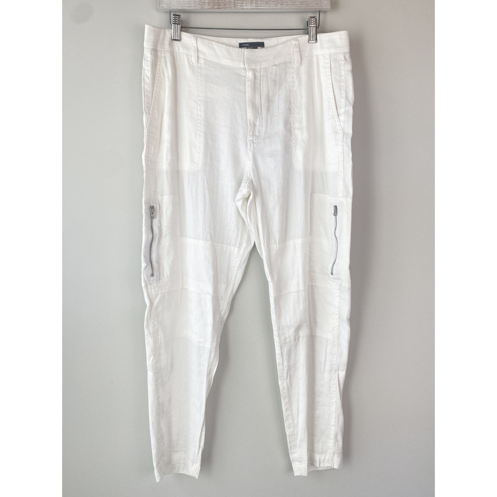 Vince Womens Linen Blend Cargo Pants 10 White Minimalist Quiet Luxury Utility